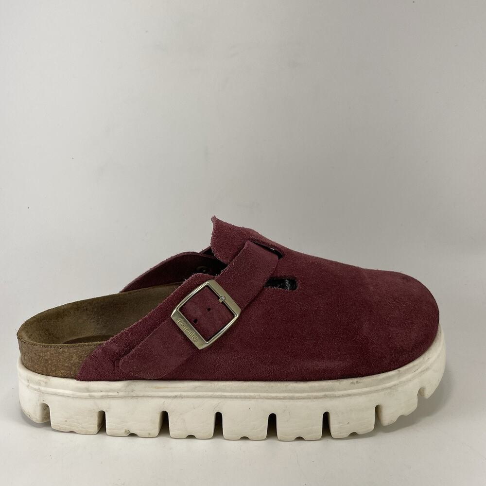 Papillio Birkenstock Boston Platform Clogs Burgundy Mules Womens Size 38, 7-7.5